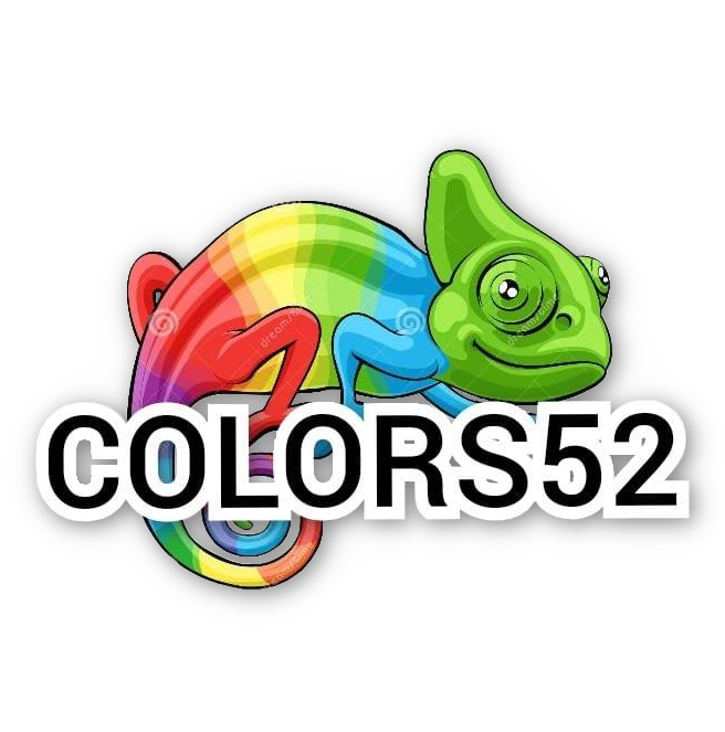 Logo d'un caméléon multicolore avec par dessus l'intitulé "COLORS52"